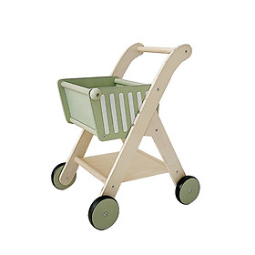 Wooden Children Shopping Cart Decor Boy and Girl Shopping Trolley Cart Kids Young Toddler Collectibles Gifts Wooden Toy Game Trolley