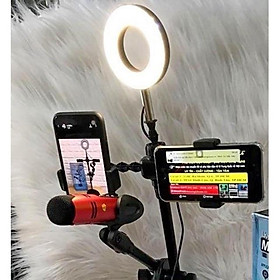 Mua Đèn Livestream 4 Trong 1 kiêm giá đỡ hai điện thoại và giá đỡ mic