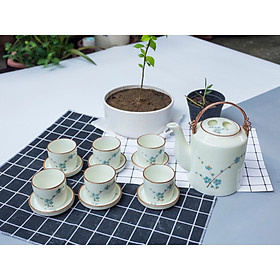 Mua Bộ Ấm Tích Gốm Sứ Bát Tràng hoa văn Hoa Đào Xanh