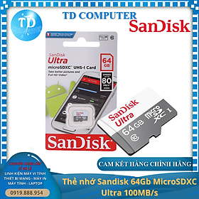 Thẻ nhớ Sandisk 64Gb MicroSDXC Ultra 100MB/s - Hàng chính hãng FPT phân phối