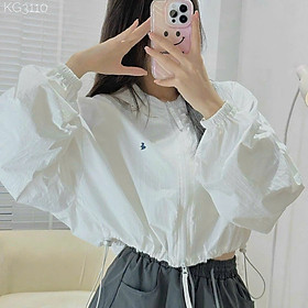 Áo khoác gió nhăn croptop in hình form rộng, Áo khoác chống nắng ngắn rộng mùa hè phong cách hàn quốc nữ, áo khoác ngoài gió nhẹ thể thao thời trang