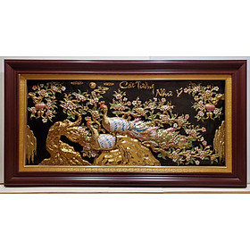 Mua Tranh đồng vàng liền tâm nguyên chất- Đôi Chim Công (cát tường như ý)-A060