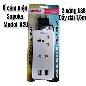 Ổ CẮM ĐIỆN SOPOKA - MODEL: Q2U - CÓ 2 CỔNG SẠC USB TIỆN LỢI - DÂY DÀI 1,5M