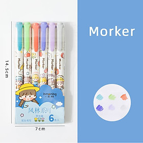 Bộ 6 Bút Tô Màu Morker Dễ Thương, Bút Đánh Dấu 2 Đầu Kute H103