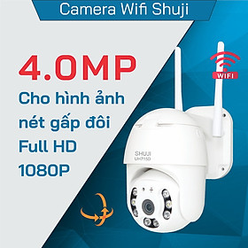 Camera Wifi không dây SHUJI UH715D -Lắp ngoài trời- Ban đêm có màu - Báo động hụ còi bật đèn khi có trộm đột nhập - Độ phân giải 4.0MP cho hình ảnh đẹp gấp đôi Full HD1080 - Hàng chính hãng