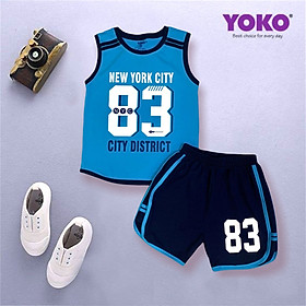 Bộ thun cotton mùa hè hiệu Yoko dành cho bé trai từ 25kg đến 37kg mẫu in số 83