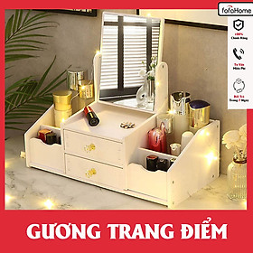 Kệ Đựng Đồ Mỹ Phẩm Đa Năng Có Gương Trang Điểm 2 Ngăn Kéo Và 4 Hộc Đựng Đồ Dễ Thương Tự Lắp Dễ Dàng