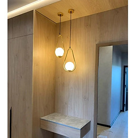 Đèn thả quả cầu thủy tinh trắng Moonlight, phong cách Nordic  thân mạ vàng HL 2883-200