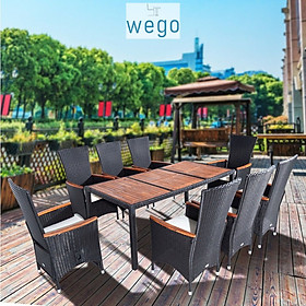 WEGO Bàn ăn 8 ghế Mây nhựa/ Nội thất ngoài trời/ Ghế mây/ Bộ sân vườn 8 ghế/ Bàn cà phê sân vườn hiện đại//Outdoor Furniture Rattan Chair set Garden Dining Table 8 Seater