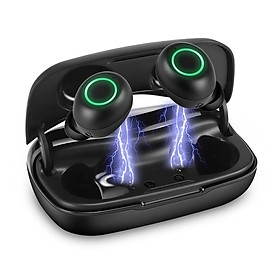 Tai nghe TWS không dây Bluetooth 5.0 Mini In-ear Thể thao chống thấm nước  âm thanh nổi có vỏ sạc - Màu đen-Màu đen
