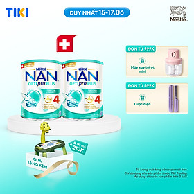 Bộ 2 lon Sữa bột Nestlé NAN OPTIPRO PLUS 4 800g/lon với 5HMO giúp tiêu hóa tốt + Tăng cường đề kháng (Bé 2-6 tuổi) - Tặng Đồ chơi kèm đèn chiếu hoạt hình