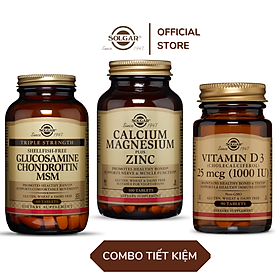 Combo Xương Khớp - Solgar Calcium Magnesium and Zinc + Vitamin D3 + Glucosamine Hỗ Trợ Phát Triển Xương,Hoạt Động Cơ Bắp