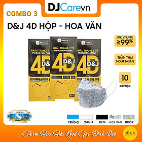 COMBO 3 Hộp Khẩu Trang Y Tế Kháng Khuẩn 4D D&J/Tiêu Chuẩn KF94/Hộp 10 Cái