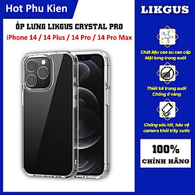 Ốp lưng chống sốc cho iPhone 14 / 14 Plus / 14 Pro / 14 Pro Max hiệu Likgus Crystal Pro - Thiết kế trong suốt, chống ố, giúp chống chịu mọi va đập - hàng nhập khẩu