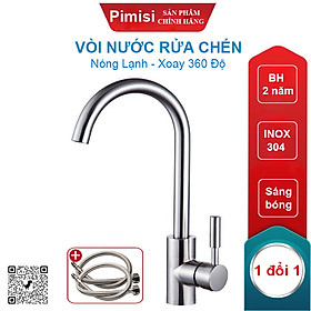 Vòi Nước Rửa Chén Nóng Lạnh Pimisi PVB-315C Inox 304 Mạ Sáng Bóng Dùng Cho Chậu Rửa Bát 1-2-3 Hố Trong Nhà Bếp, Kiểu Cổ Ngỗng, Chỉnh Nhiệt Gật Gù Gắn Bồn Rửa Âm - Dương Bàn Đá, Quay 360 Độ Tăng Áp Nhẹ, Kèm 2 Sợi Dây Cấp Nước Vòi Rửa Bát | Hàng Chính Hãng