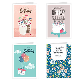 Thiệp sinh nhật Birthday - Combo 4c thiệp Grey 7x10cm (430)