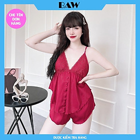 Đồ Ngủ Hai Dây Phối Ren Sexy Quyến Rũ Có Mút Ngực Thương Hiệu Baw, Chất Liệu Lụa Satin Mát Mịn KQA32(hình thật shop tự chụp)