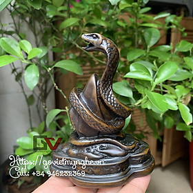 Mua Tượng đá trang trí phong thủy tượng con Rắn ôm tài lộc phong thủy bàn làm việc - Chiều Cao 11cm - Màu nâu đen