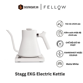 Ấm rót nước điện Fellow Stagg EKG 0.9L Matte White - Stagg EKG EU, 220V, F Plug [ Hàng chính hãng - BH 1 năm ]