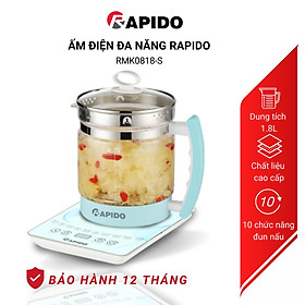 Mua Ấm điện đa năng 1.8L Rapido RMK0818-S   bình siêu tốc thủy tinh chịu nhiệt  BH12 tháng - Hàng chính hãng