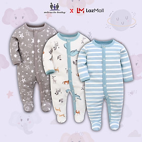 Combo 3 Bodysuit / Jumpsuit áo quần liền thân nút bấm cho bé chất liệu 100% Cotton Miraclebaby từ 1 đến 7 tháng tuổi
