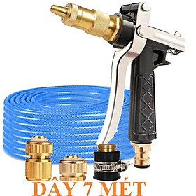 Bộ dây vòi xịt nước rửa xe, tưới cây . tăng áp 3 lần, loại 7m, 10m 206236 đầu đồng,cút đồng+ tặng đai