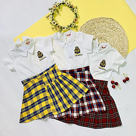 Đầm Xòe Bé Gái Phối Tùng Caro YF - Logo Hoàng Gia Princess Thêu Nổi - Màu Caro Đỏ, Vàng, Đỏ Trắng - Giao Màu Ngẫu Nhiên - Size Từ 12 Đến 48 Kg - 9DX558