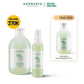 Bộ 3 rau má & diếp cá Herbario da mụn Thuần Chay: Nước tẩy trang 300ml + Sữa rửa măt 200ml + Xịt khoáng 100ml