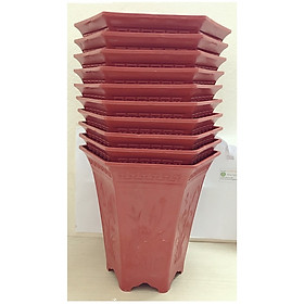 10 Chậu Nhựa Trồng Hoa, Cây Cảnh Lục Giác LGC280  Màu Đỏ