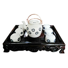 Bộ Trà Hoa Cúc Quai Đồng Gốm Sứ Bát Tràng T770