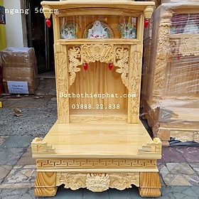 Mua Bàn thờ thần tài ông địa gỗ thông màu nguyên gỗ ngang 56cm mẫu mới rất đẹp