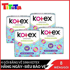 Hình ảnh Combo 4 Băng Vệ Sinh Kháng Khuẩn Hàng Ngày Kotex Siêu Bảo Vệ 8 miếng