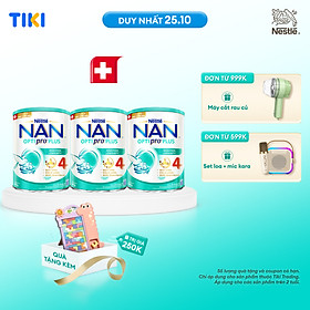 Bộ 3 lon Sữa bột Nestlé NAN OPTIPRO PLUS 4 800g/lon với 5HMO Giúp tiêu hóa tốt + Tăng cường đề kháng (Bé 2-6 tuổi) - Tặng Bảng ghép hình cá sấu có ốp lưng i