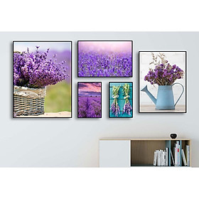 Bộ 5 tranh tráng gương cao cấp hoa lavender tím