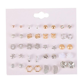 20Pairs Korean Crystal  Geometric Stud Earrings Women Jewelry Gift