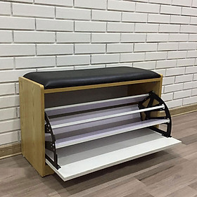 Tủ Giày Thông Minh Cánh Xoay Đa Năng Bằng Gỗ, Kệ Giày Dép Cánh Lật Kèm Ghế Ngồi Dài 80cm x 30cm x 45cm (TG-09)