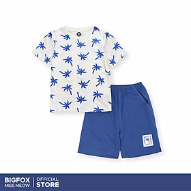 Bộ đồ bé trai ngắn tay Bigfox Miss Meow size đại mùa hè mặc nhà vải cotton cho trẻ em 3-11 tuổi 35kg
