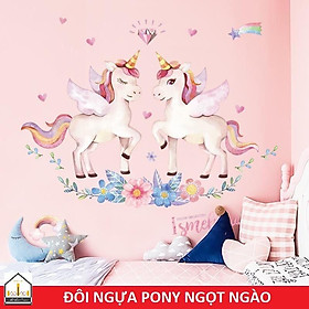 Decal dán tường cho bé hình ĐÔI NGỰA PONY