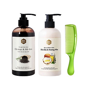Bộ Dầu Gội Cỏ Mực Mè Đen Mộc Nhu 300ml Và Dầu Xả Dầu Dừa Hương Nhu 300ml tặng lược chải tóc
