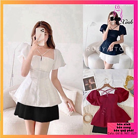 BIGSIZE 50-90KG Sét áo peplum tay phòng kèm chân váy bigsize Béo Xinh  50 đến 100kg (mặc t