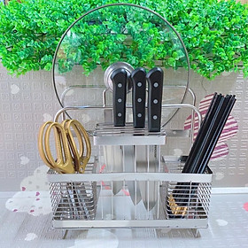 Mua Kệ cài dao  cài thớt  cắm đũa đôi inox ( tuyển sỉ)