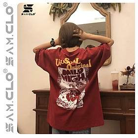 Áo thun tay lỡ freesize nữ phông form rộng Unisex, mặc lớp, nhóm, cặp in chữ UNUSUAL original màu đỏ đô
