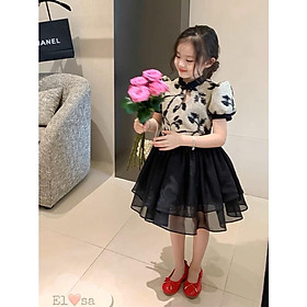 Váy bé gái hoa tơ cổ tàu