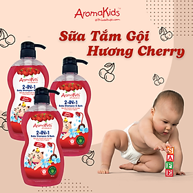 Sữa tắm gội cho bé; sữa tắm bé;sữa tắm gội 2in1;sữa tắm gội 2in1 AromaKids-Hương cherry, 750ml/chai 