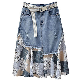 Chân Váy Denim Lưng Cao Thiết Kế Xếp Li Hợp Thời Trang - Bộ sưu tập màu xanh Hàng hóa m - Trọng lượng S Dưới 100 kg