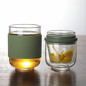 Bình pha trà mini tiện lợi tặng túi đựng Borosilicate Glass 200ml (Xanh lá)