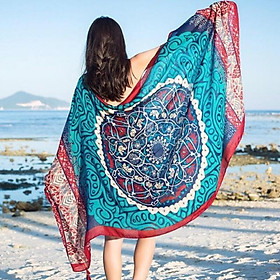 Khăn choàng thổ cẩm xanh phối viền đỏ size 180*95cm