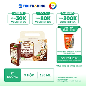[15-17.07 QT Đơn 159K] Sữa hạt cao cấp Óc chó - Macca - Đậu Đen - Hạnh Nhân - Đậu Nành & Yến Mạch ít đường 190ml (9 hộp/lốc)