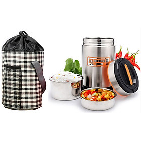 Mua CaMen Hộp Đựng Cơm 3 Ngăn Giữ Nhiệt Inox 304 Kèm Túi Giữ Nhiệt Caro