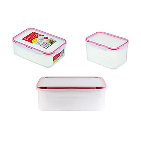 Combo 3 hộp nhựa bảo quản thực phẩm Inomata hình chữ nhật - Có khóa nắp 4 chiều